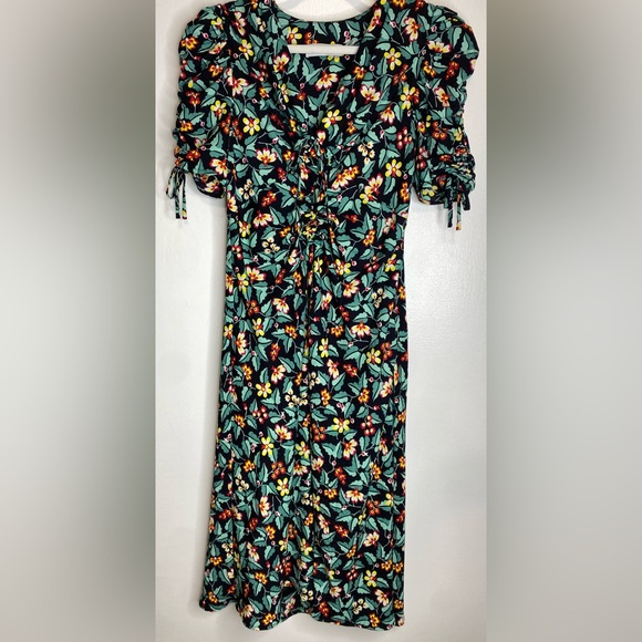 CEFFIN Ophelia Bias Cut Maxi Dress - Black Multi Tropical Floral Print SIZE 8 - Picture 4 of 11